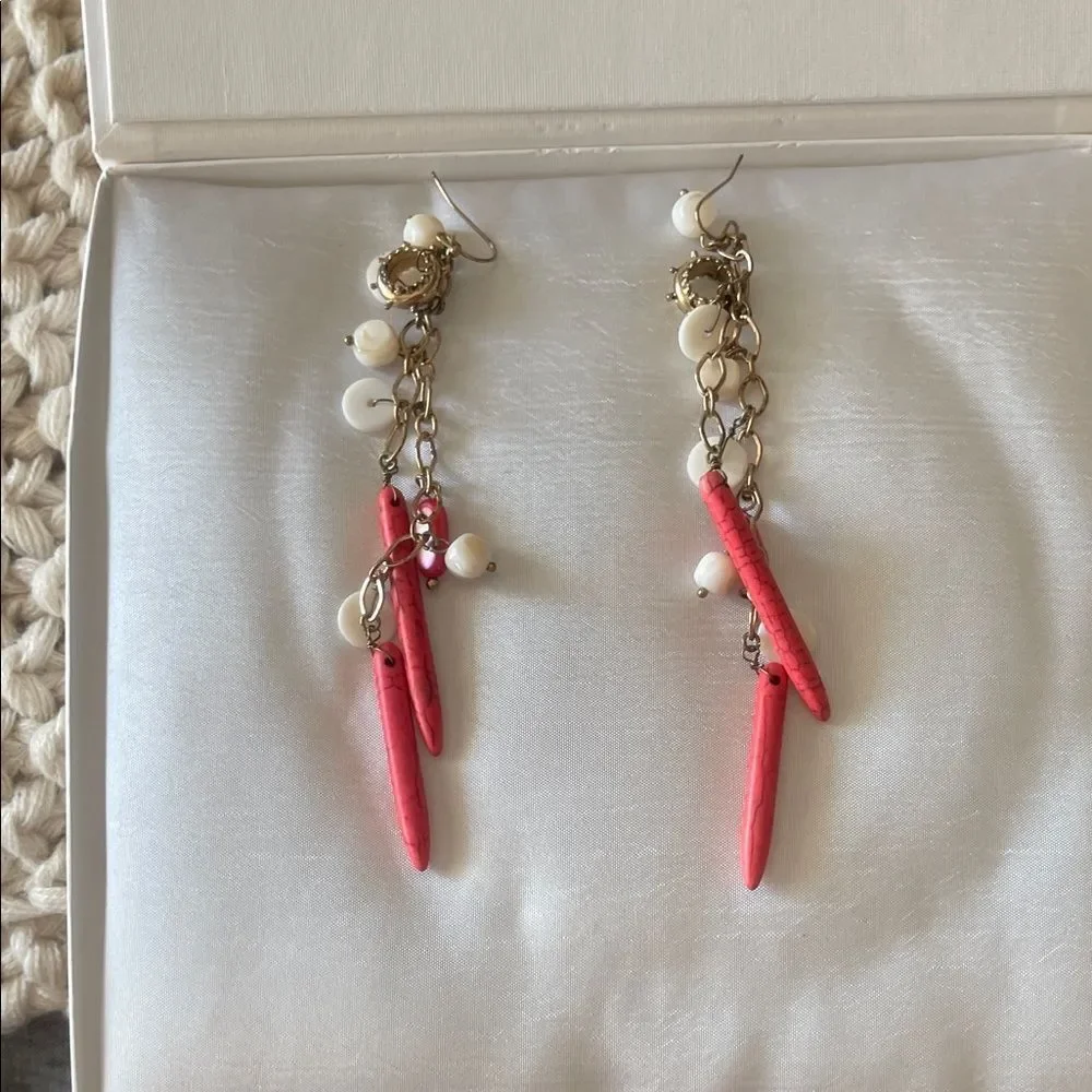 Elegant Coral and White Dangle Earrings